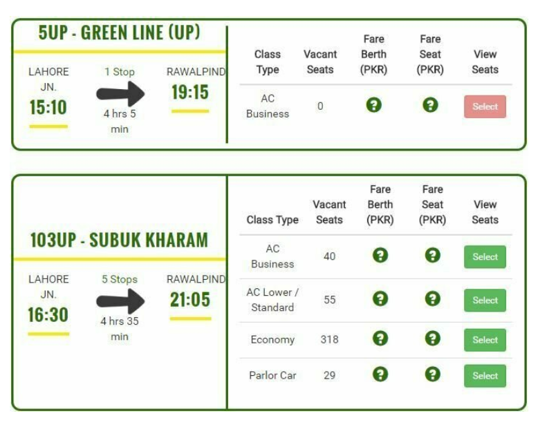 karachi to islamabad train ticket price
