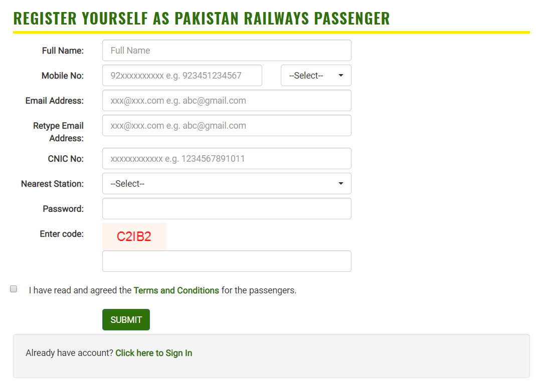 Register for online train ticket Pakistan